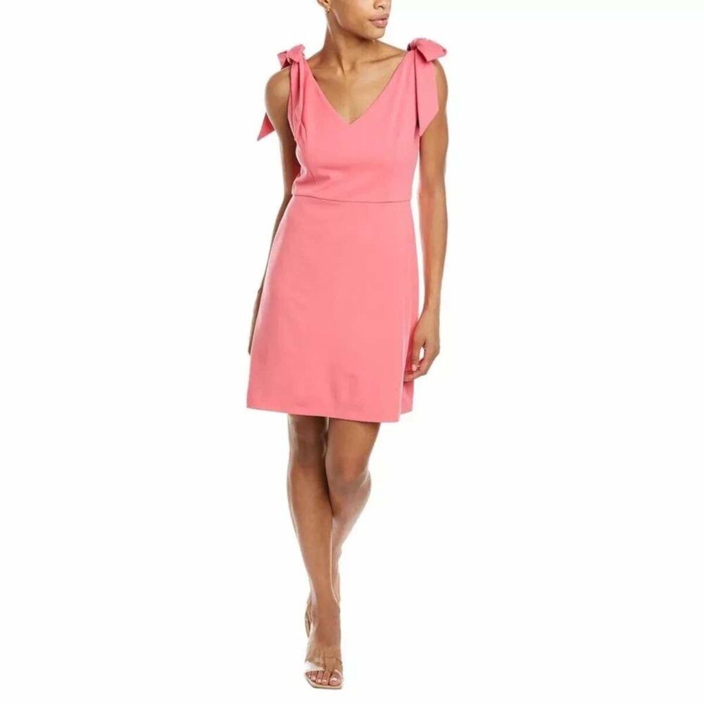 BCBGeneration Pink Fit and Flare Tie Shoulder Mini Flounce Dress, size 14